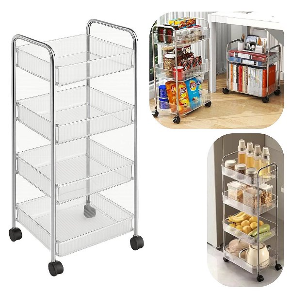Fruteira e Carrinho Multiuso 4 Andares Modular 92cm Organizar Cozinha, Banheiro e Escritorio