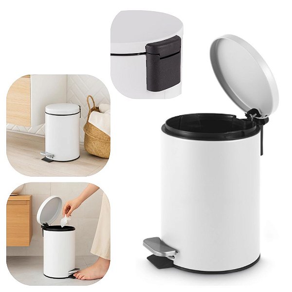 Lixeira Redonda 5 Litros com Pedal Acabamento Matte Premium Cozinha, banheiro e Escritorio