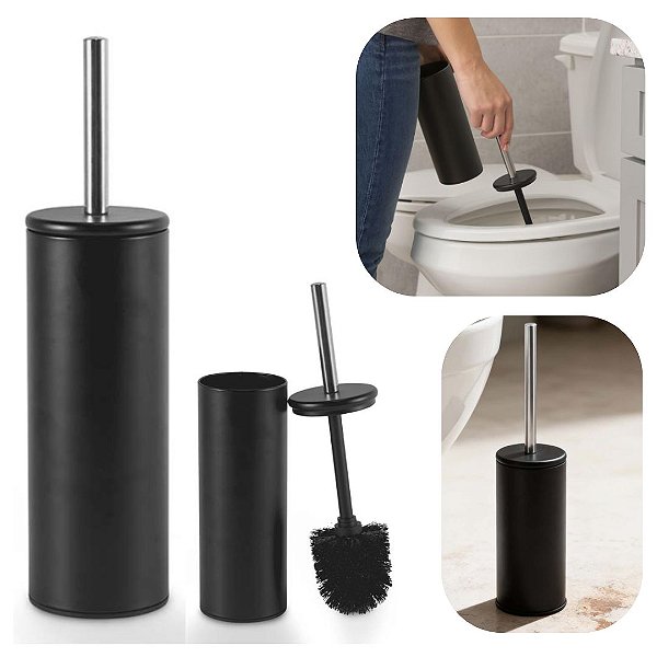 Escova Sanitária Em Aço Inox Slim Acabamento Matte Preto Ideal Para Banheiros