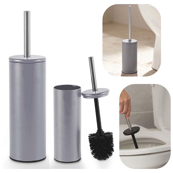 Escova Sanitária Em Aço Inox Slim Acabamento Matte Cinza Premium Ideal Para Banheiro
