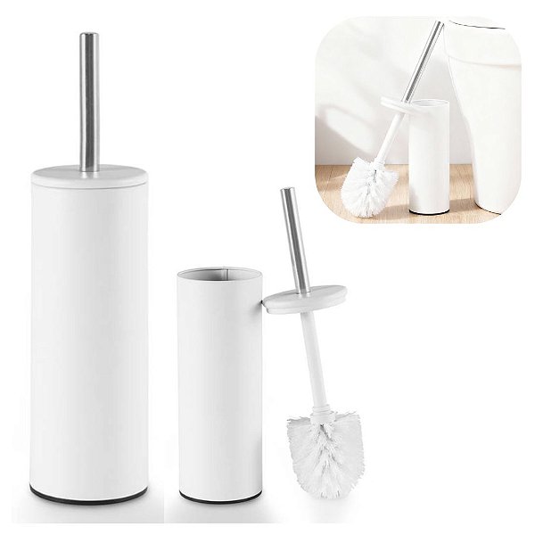 Escova Sanitária Em Aço Inox Slim Acabamento Matte Branco Ideal Para Banheiros