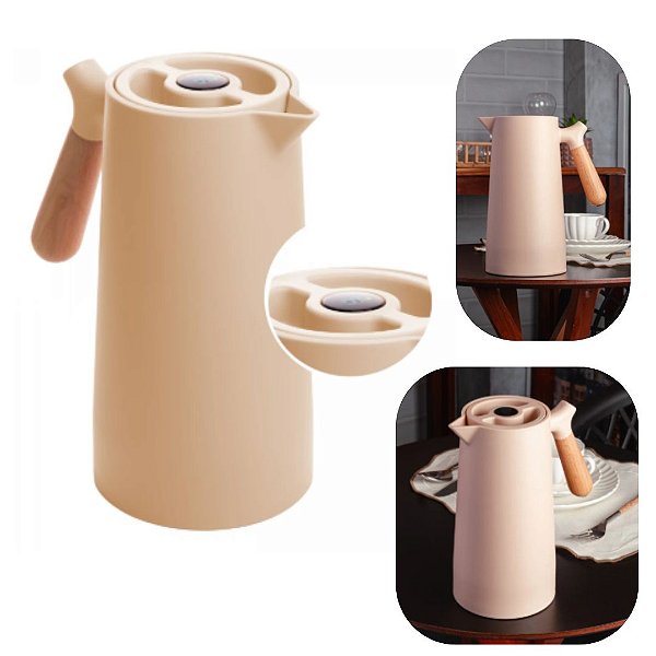 Garrafa de Café 1 Litro Termica Cabo de Madeira e Botão com Termometro Nordica Wolff