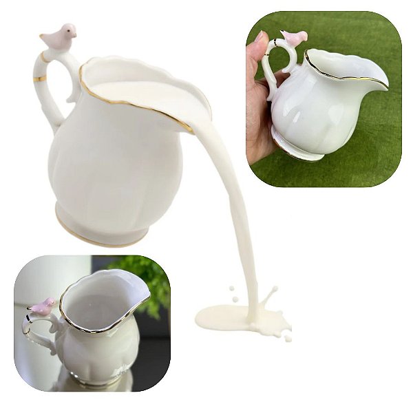 Leiteira e Molheira 230ml em Porcelana Linha Birds Passaro Wolff Mesa Posta de Luxo