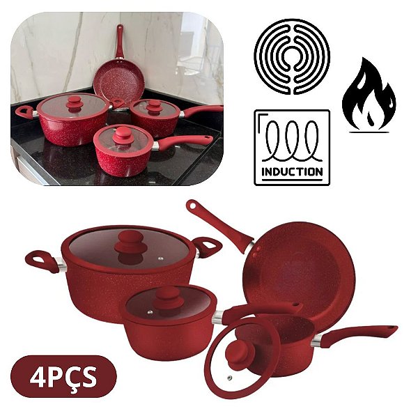 Jogo de Panela 4 Peças de Indução Serve Todos os Fogões Revestimento Cerâmico Premium
