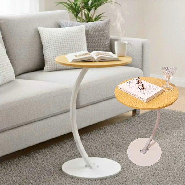 Mesa de Canto E Apoio Sofá E Cama Decorativa 60cm Redonda Luxo Bege Estilo Industrial