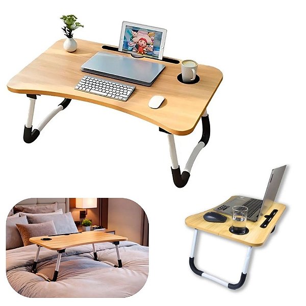 Mesa Portatil e Suporte de Notebook 60x40x27 Ideal Para Cama e Sofá Cor Bege