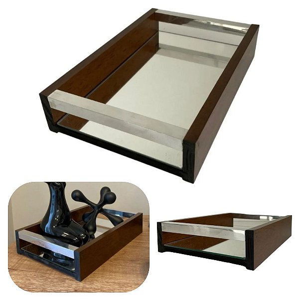 Bandeja de Madeira Espelhada 23x15 com Alça um Luxo Ideal para Decoração, e Servir Café Individual Wolff