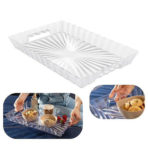 Bandeja Grande Para Cantinho do Café e Servir Com Alça em Acrílico 45x30 Uz Elegante Mesa Posta