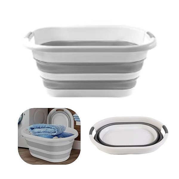 Balde e Bacia Cesto Roupas Multiuso 26 Litros Retrátil abre e fecha Resistente Pratico Dia a Dia