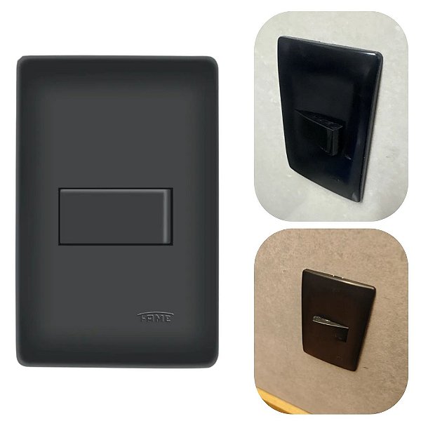 Interruptor Simples Preto Completo 10A com Placa 4x2 Linha Hanitat Black