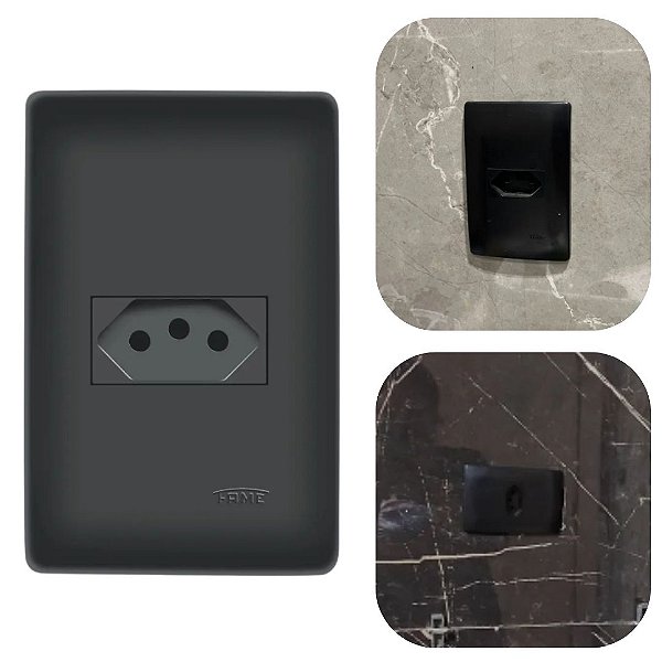 Tomada Simples 4x2 Preto Completa 10 a 250V 2P Habitat Black