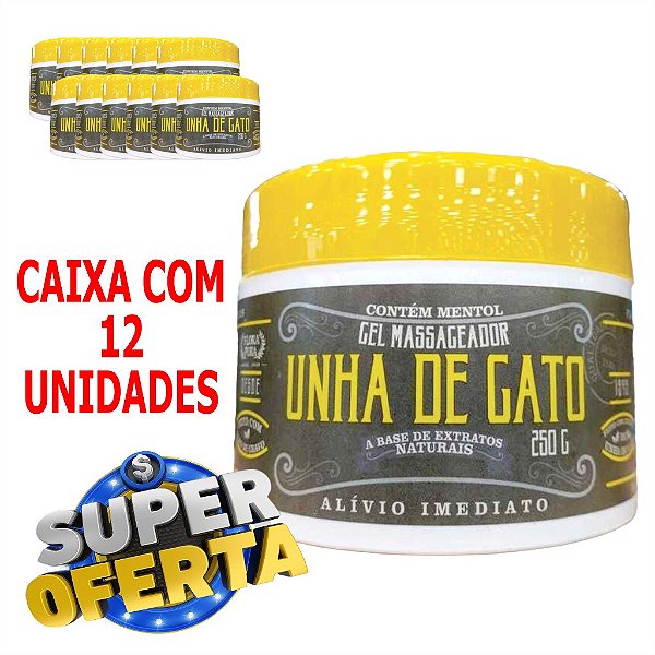 Gel de massagem Unha de Gato 250g - Caixa 12 Unidades.
