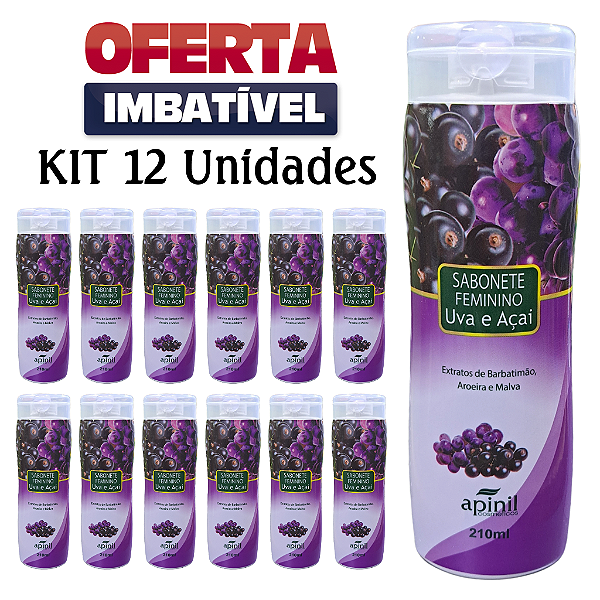 Sabonete Íntimo Feminino UVA e AÇAÍ 210ml - Apinil Cosméticos - Cx. 12 Unidades.
