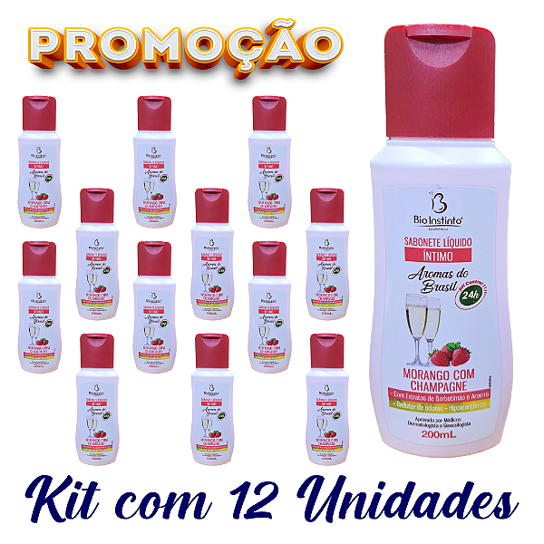 Sabonete íntimo MORANGO COM CHAMPANHE - 200ml - Bio Instinto Cx. 12 Unid.