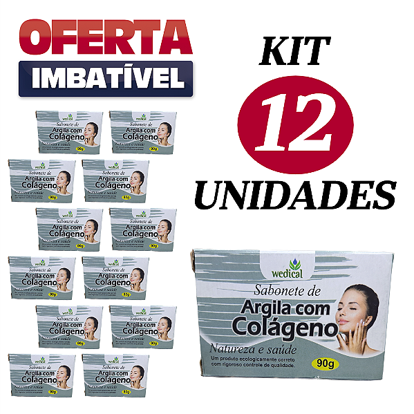 Sabonete ARGILA com COLÁGENO - Wedical - 90g - Cx. 12 Unidades.