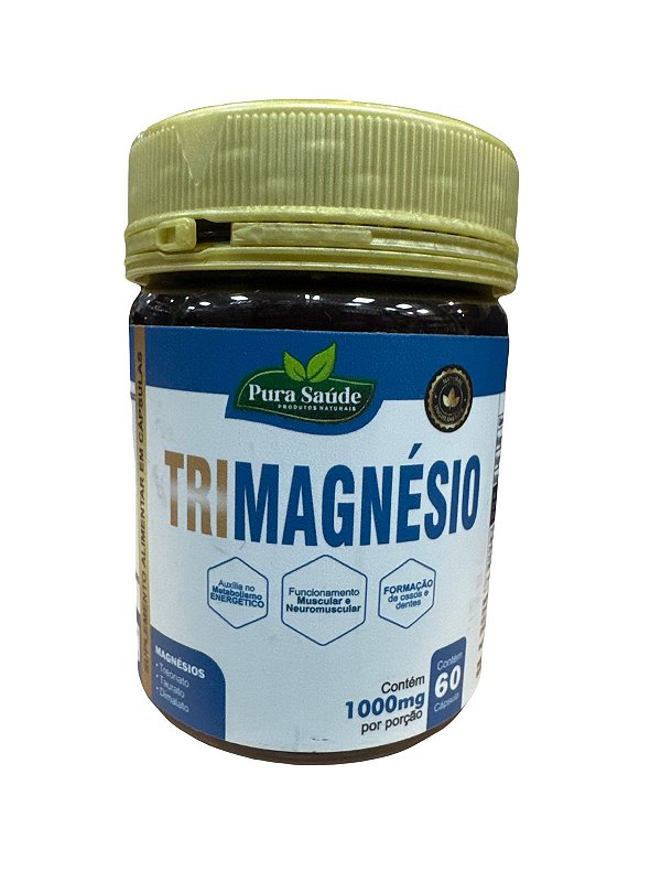 Tri Magnésio 60 cápsulas 500mg - Pura Saúde
