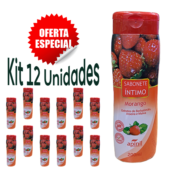 Sabonete Feminino MORANGO 210ml - Apinil Cosméticos Cx. 12 Unidades