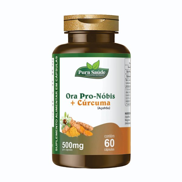 Ora Pro Nóbis com Cúrcuma 60 cápsulas 500mg - Pura Saúde