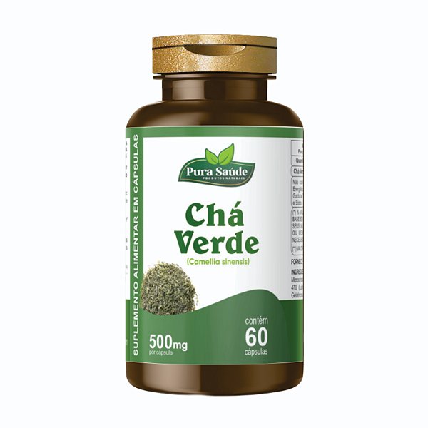 Chá verde 60 cápsulas 500mg - Pura Saúde