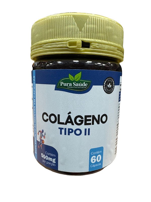 Colágeno tipo ll 60 cápsulas 500mg - Pura Saúde