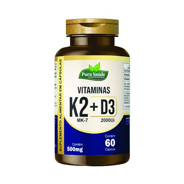 Vitamina K2 + D3 60 caps. - Pura Saúde
