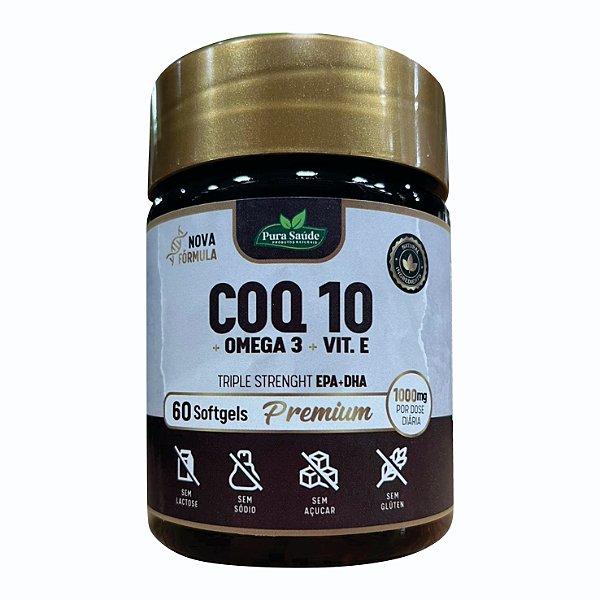 Coq 10 + Ômega 3 + Vitamina E 60 caps. - Pura Saúde