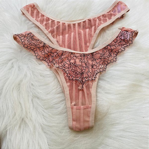Calcinha Liza - Tanga de Tule e Renda
