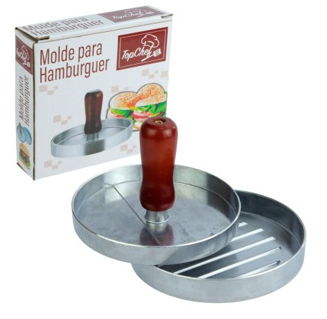 Molde de Metal para Hambúrguer 11,5cm Cabo Madeira