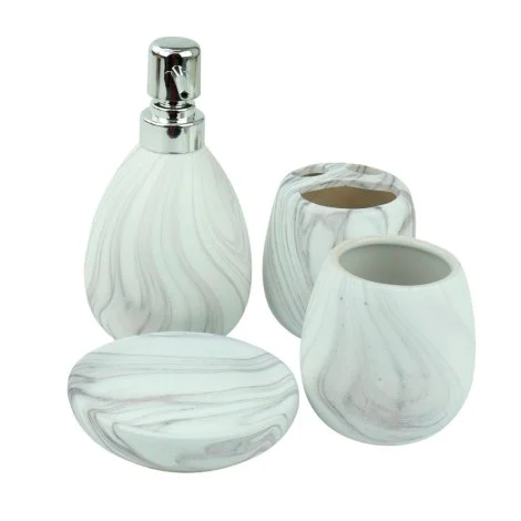 Kit Banheiro Cerâmica 4 Pçs Marmore Branco