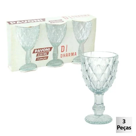 Jogo de Sobremesa Vidro 220ml Taça Pavoni - Caixa com 03 unidades