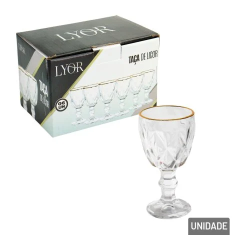 Taça de Vidro 50ml Licor Fio de Ouro Diamond - Caixa com 06 unidades