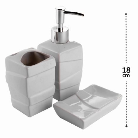 Kit Banheiro de Porcelana 3 Pçs Emerald Branco