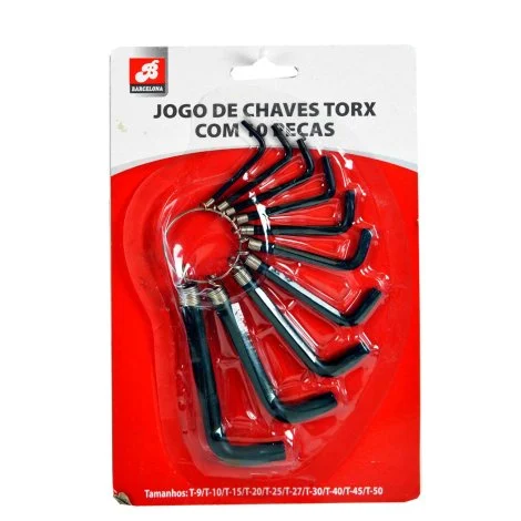 Jogo de Chave Torx 10 Pcs T9 a T50 com Argola
