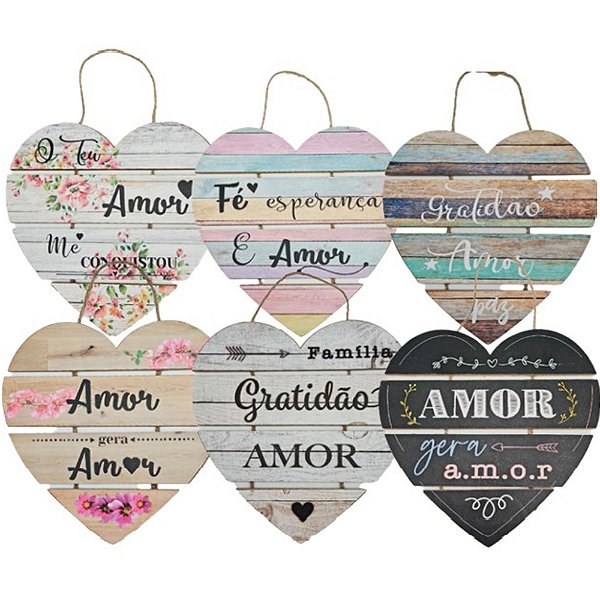 Placa Decorativa Madeira 29x29 Coração Frase