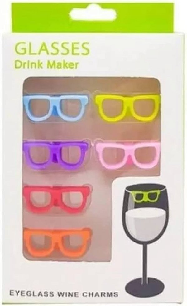 Marcador de Copos 6 Peças Silicone Oculos