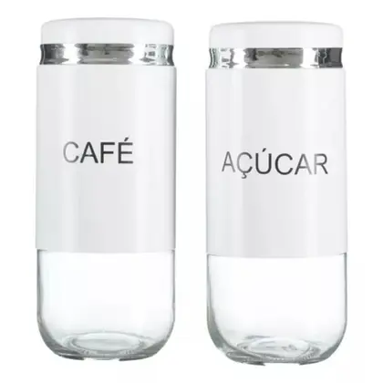 Jogo Porta Mantimento Vidro 900ml Café/Açúcar