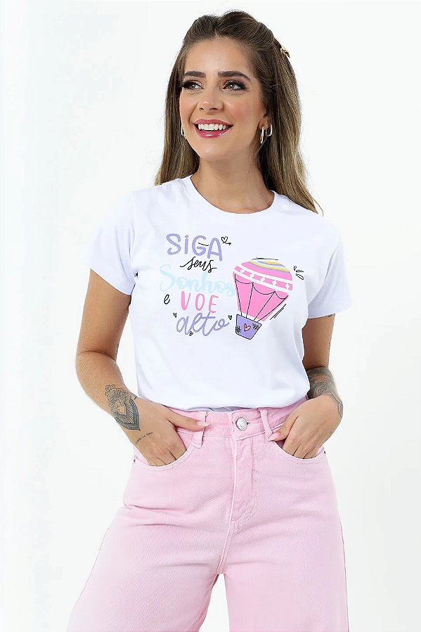 T-Shirt Balão Siga Seus Sonhos e Voe Alto BRANCA