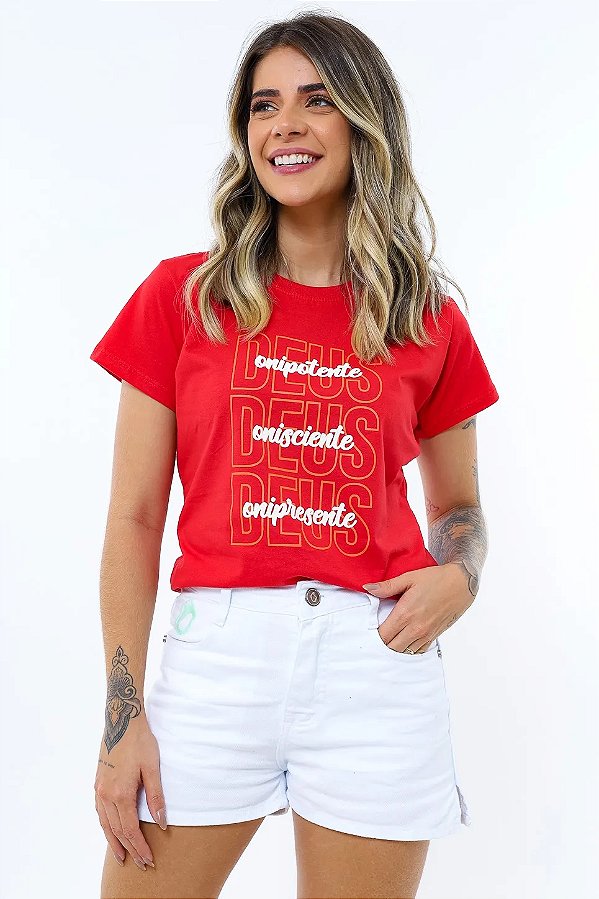 T-Shirt Deus Onipotente Deus Onisciente Deus Onipresente VERMELHA