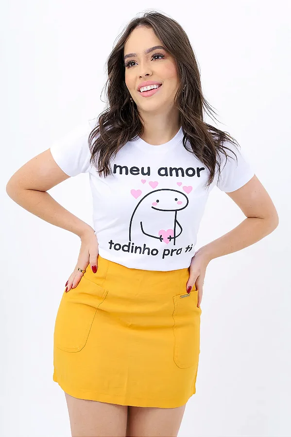 T-Shirt Flork Corações Meu Amor Todinho Pra Ti BRANCA