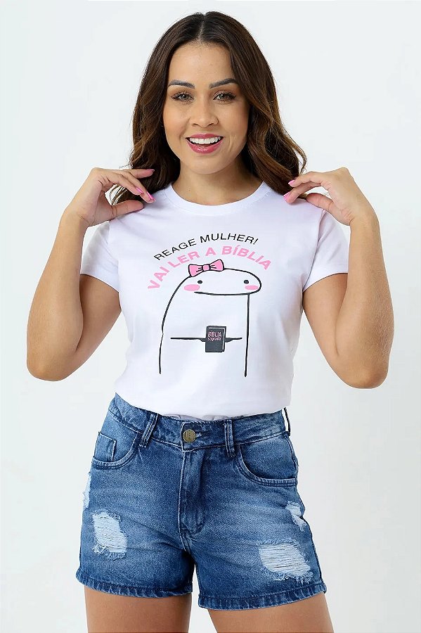 T-Shirt Flork Reage Mulher Vai Ler A Bíblia BRANCA