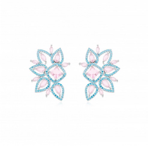 Brinco Cravejado Rosa Quartzo Dourado