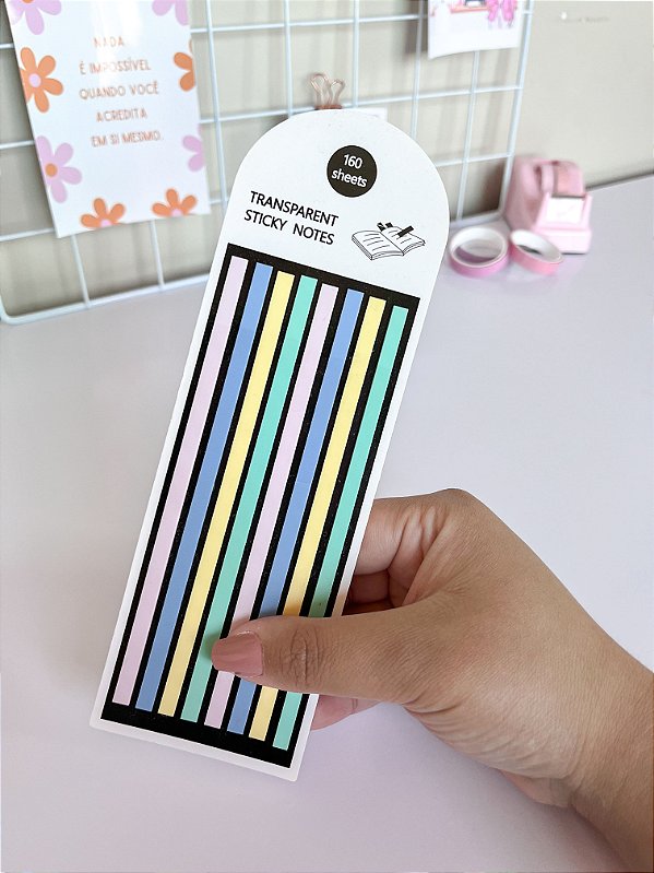 Marca Texto Adesivo em Fita Cartela 160 Fitas 140mm x 5mm - Pastel