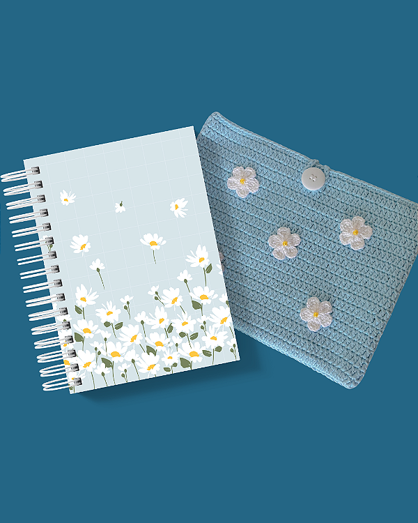 Planner Diário e Bolsa de Crochê: Entre Margaridas - Azul