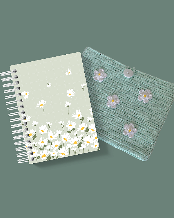 Planner Diário e Bolsa de Crochê: Entre Margaridas - Verde