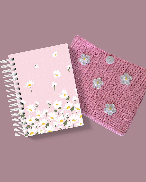 Planner Diário e Bolsa de Crochê: Entre Margaridas - Rosa