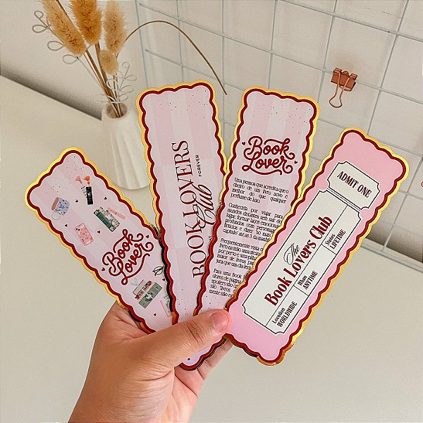 Kit Marca Páginas Tradicional com Efeito Dourado - 4 unidades - Vermelho e Rosa