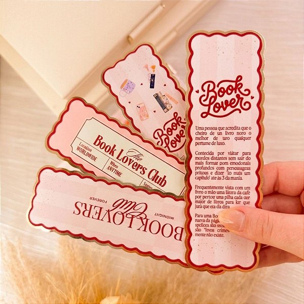 Kit Marca Páginas Tradicional com Efeito Dourado - 4 unidades - Vermelho e Rosa