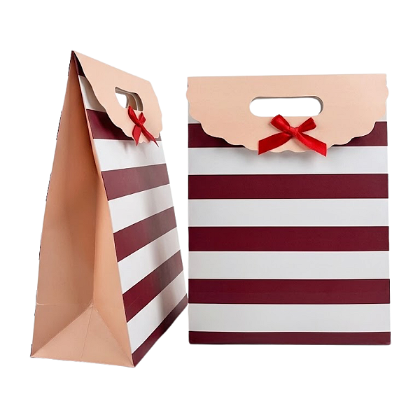 Sacola de Presente Rosa com Fechamento em Velcro e Lacinho – 32x24x10 cm