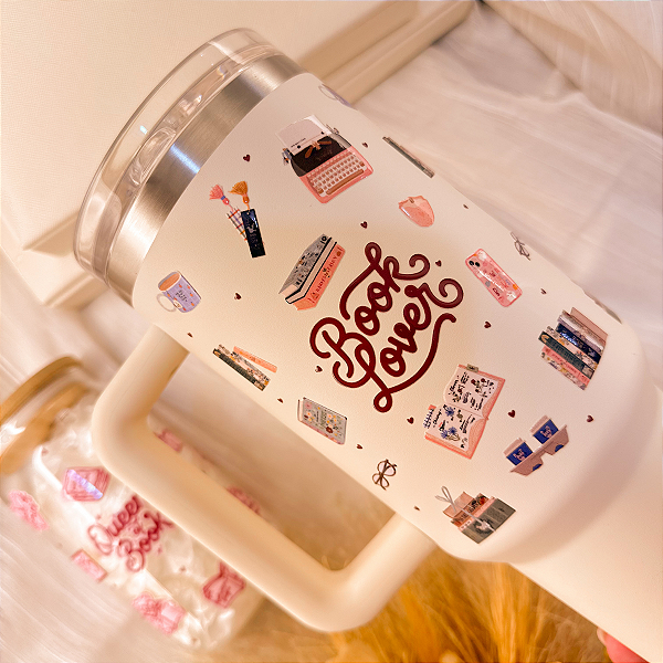 Copo Térmico Gigante 1,2L em Inox com Tampa e Canudo - Book Lover