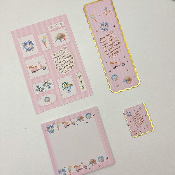 Kit Papelaria Verão dos Sonhos - Marca-Páginas, Adesivos e Bloco de Notas